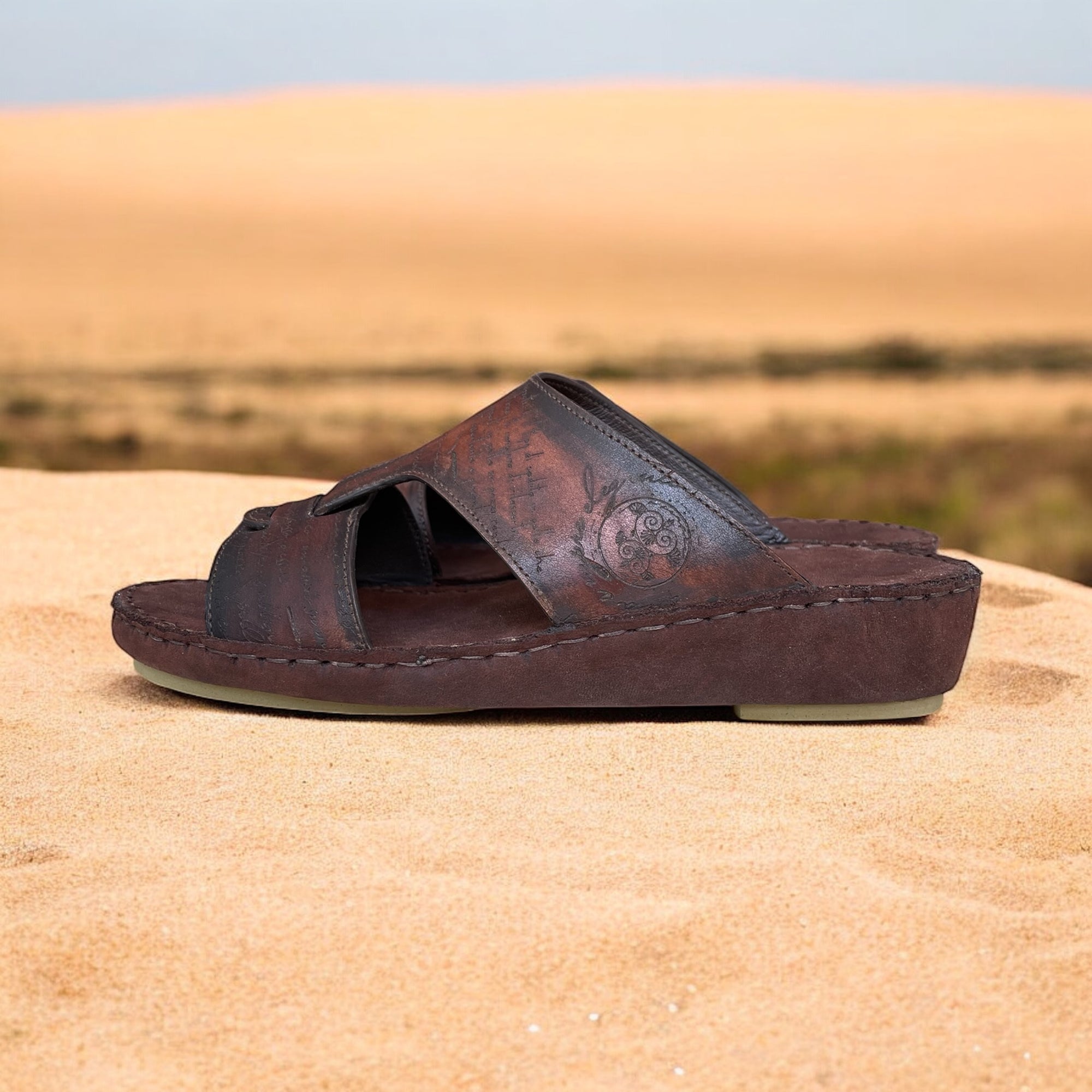 Dark brown engraved Arabic sandals